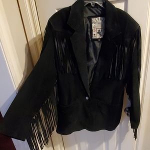 Vintage Black Suede Fringe Jacket Western Cowgirl